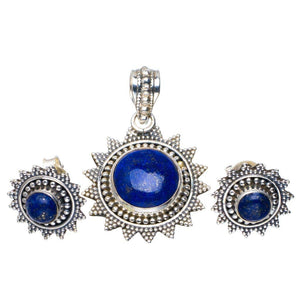StarGems® Natural Lapis Lazuli Handmade Unique 925 Sterling Silver Jewelry Set Pendant 1.5" Studs 0.5" A3785
