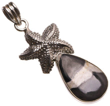 StarGems® Natural Pinolith Jasper Starfish Handmade Unique Starfish Shape 925 Sterling Silver Pendant 2" T1688