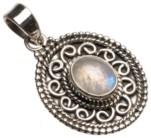 StarGems  Natural Rainbow Moonstone Handmade Boho 925 Sterling Silver Pendant 1 1/2" T1314