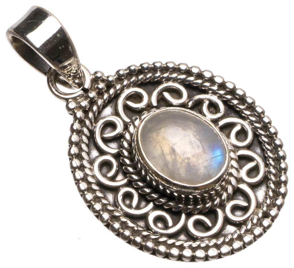 StarGems  Natural Rainbow Moonstone Handmade Boho 925 Sterling Silver Pendant 1 1/2