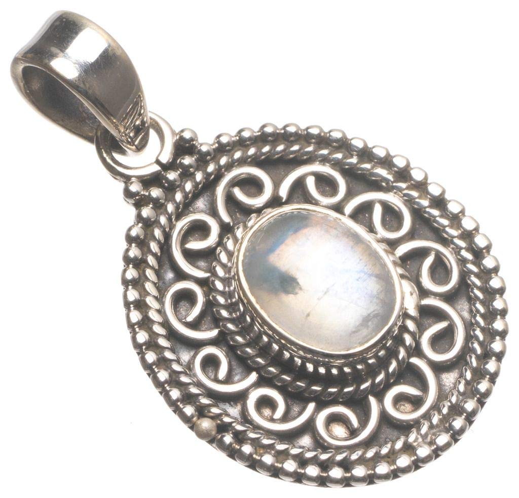 StarGems® Natural Rainbow Moonstone Handmade Unique 925 Sterling Silver Pendant 1 1/2