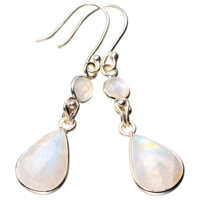 StarGems® Natural Rainbow Moonstone Handmade 925 Sterling Silver Earrings 1.75