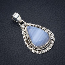 StarGems  Natural Blue Lace Agate Handmade 925 Sterling Silver Pendant 1.75" F4925