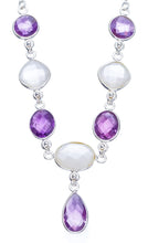 StarGems  Natural Amethyst and Cat Eye Handmade Boho 925 Sterling Silver Y-Shaped Necklace 18" S3384
