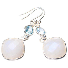 StarGems  Natural Rainbow Moonstone And White Topaz Handmade 925 Sterling Silver Earrings 1.75" D6583