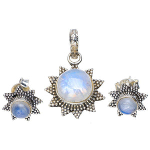 StarGems  Natural Moonstone Handmade Unique 925 Sterling Silver Jewelry Set Pendant 1.25" Studs 0.5" A3722