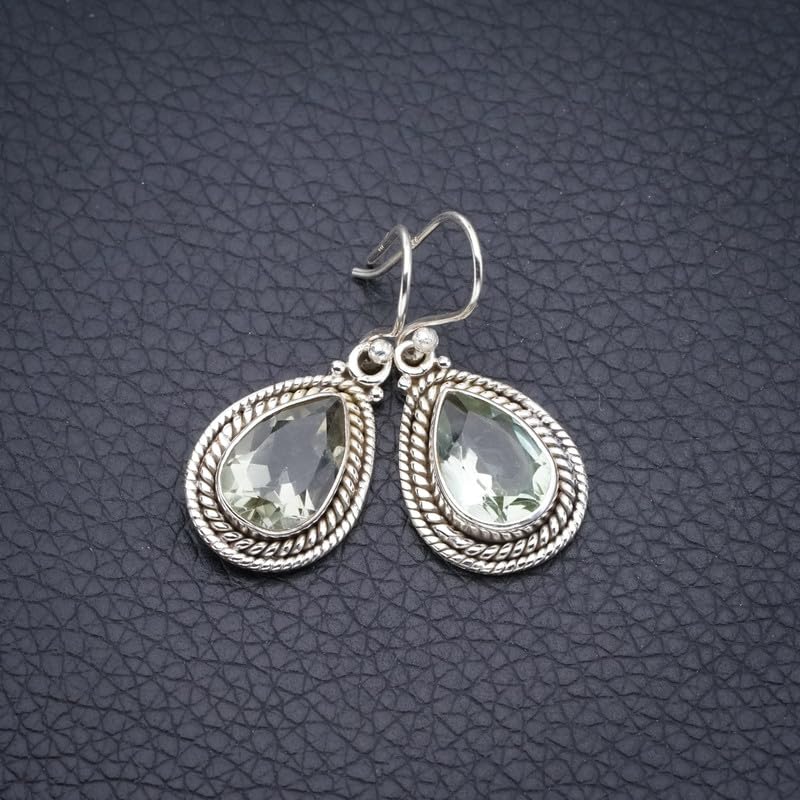 StarGems  Natural Green Amethyst Handmade 925 Sterling Silver Earrings 1.25