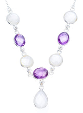 StarGems® Natural Cat Eye and Amethyst Handmade Boho 925 Sterling Silver Y-Shaped Necklace 17.75" S3405