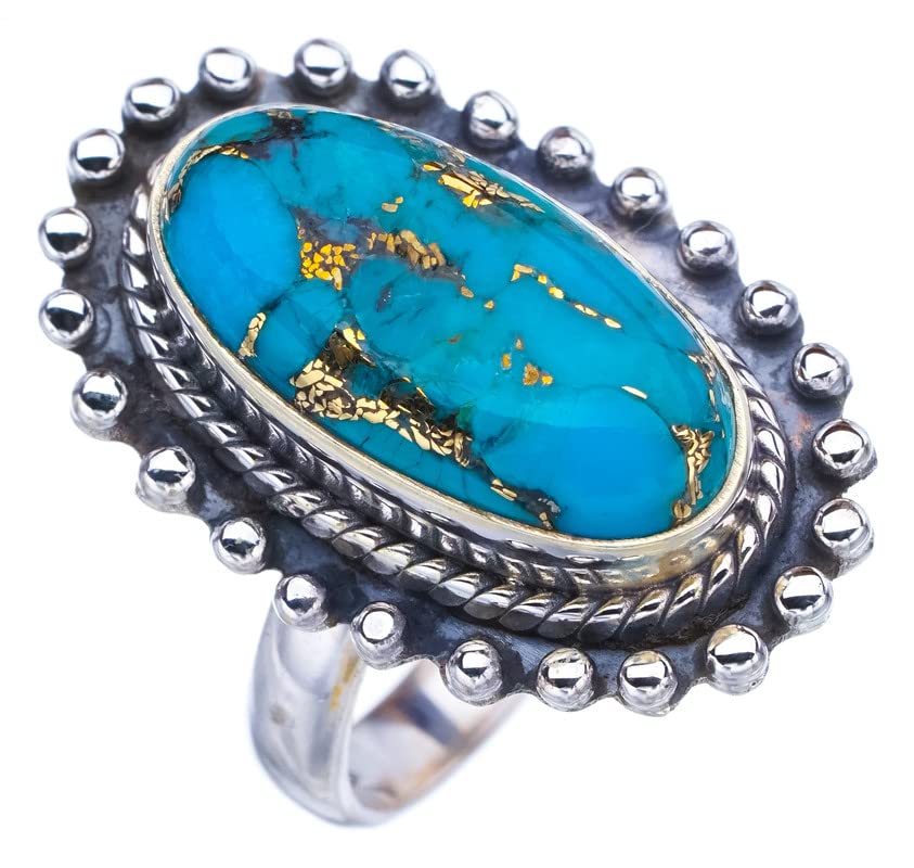 StarGems  Natural Copper Turquoise Handmade 925 Sterling Silver Ring 7 F2240