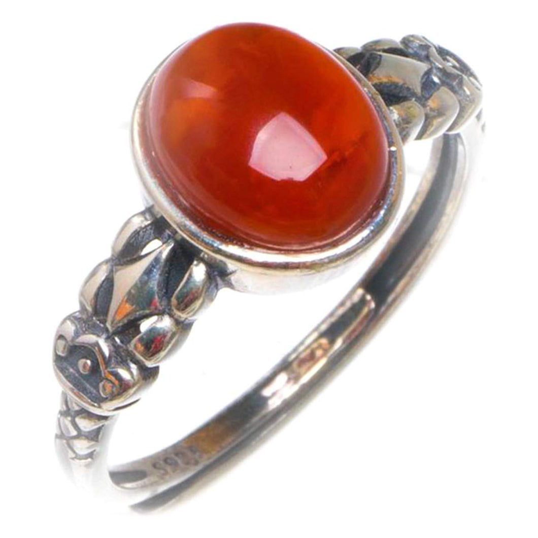 StarGems  Natural Nanjiang Red Agate Opening Concise Handmade 925 Sterling Silver Ring 7 D1024