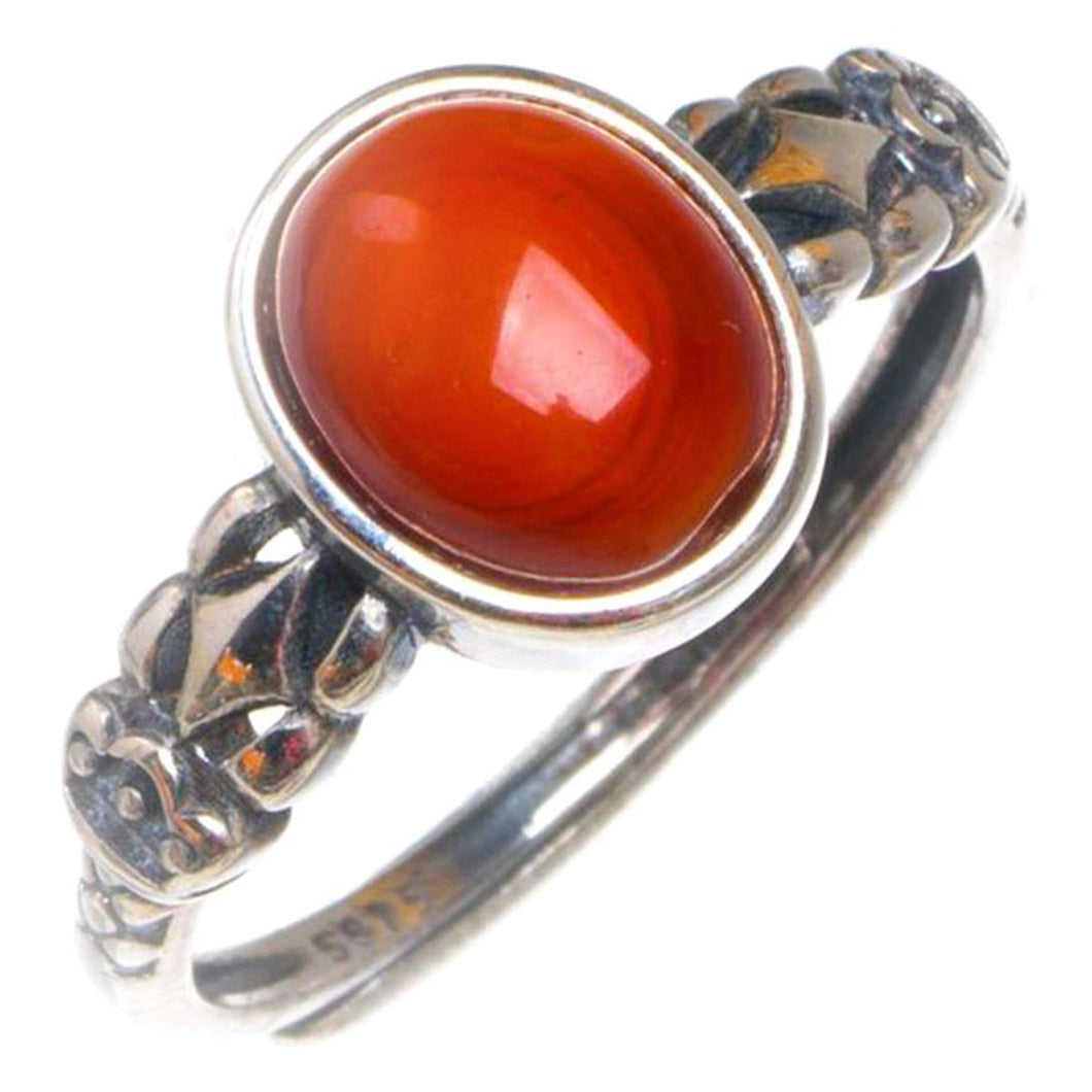 StarGems  Natural Nanjiang Red Agate Opening Concise Handmade 925 Sterling Silver Ring 7 D1022