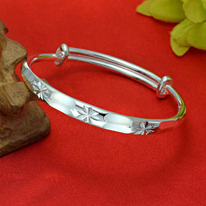 StarGems  Adjustable Flowers Handmade 999 Sterling Silver Bangle Bracelet For Women Cb0219