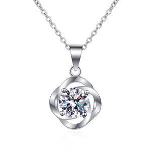 StarGems® Four Prong 1ct Moissanite 925 Silver Platinum Plated Necklace 40+5cm NX018