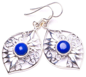 StarGems® Natural Lapis Lazuli Handmade Unique 925 Sterling Silver Earrings 1.5" Y1261
