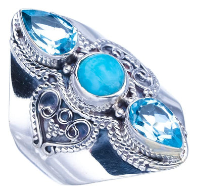 StarGems® Natural Larimar Blue Topaz Handmade 925 Sterling Silver Ring 7.75 F2799