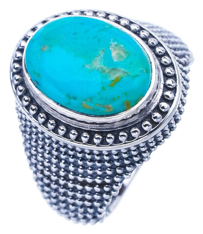 StarGems  Natural Turquoise Handmade 925 Sterling Silver Ring 9.25 F0401