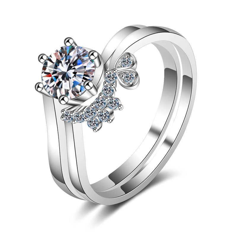 StarGems 0.8ct Moissanite 925 Silver Platinum Plated&Zirconia Double Row Twisted Band Ring B4560