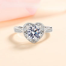 hesy®1ct Moissanite 925 Silver Platinum Plated&Zirconia Surrounded Hollow Out Heart-Shape Ring B4549