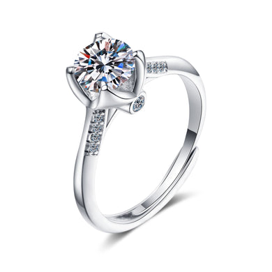 hesy®1ct Moissanite 925 Silver Platinum Plated&Zirconia 4 Prong Classical Ring B4532