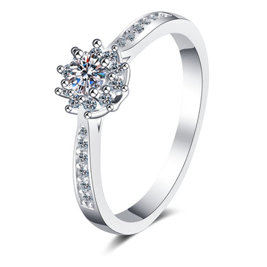 hesy 0.2ct Surrounded by 0.04ct*10 Moissanite 925 Silver Platinum Plated&Zirconia Flower Ring B4525