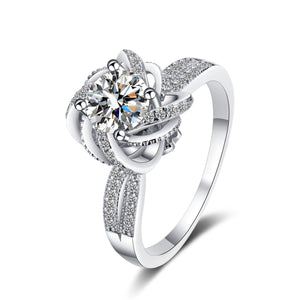 hesy 1-2ct Moissanite 925 Silver Platinum Plated Double-layer Zirconia Crown-shape Ring B4519