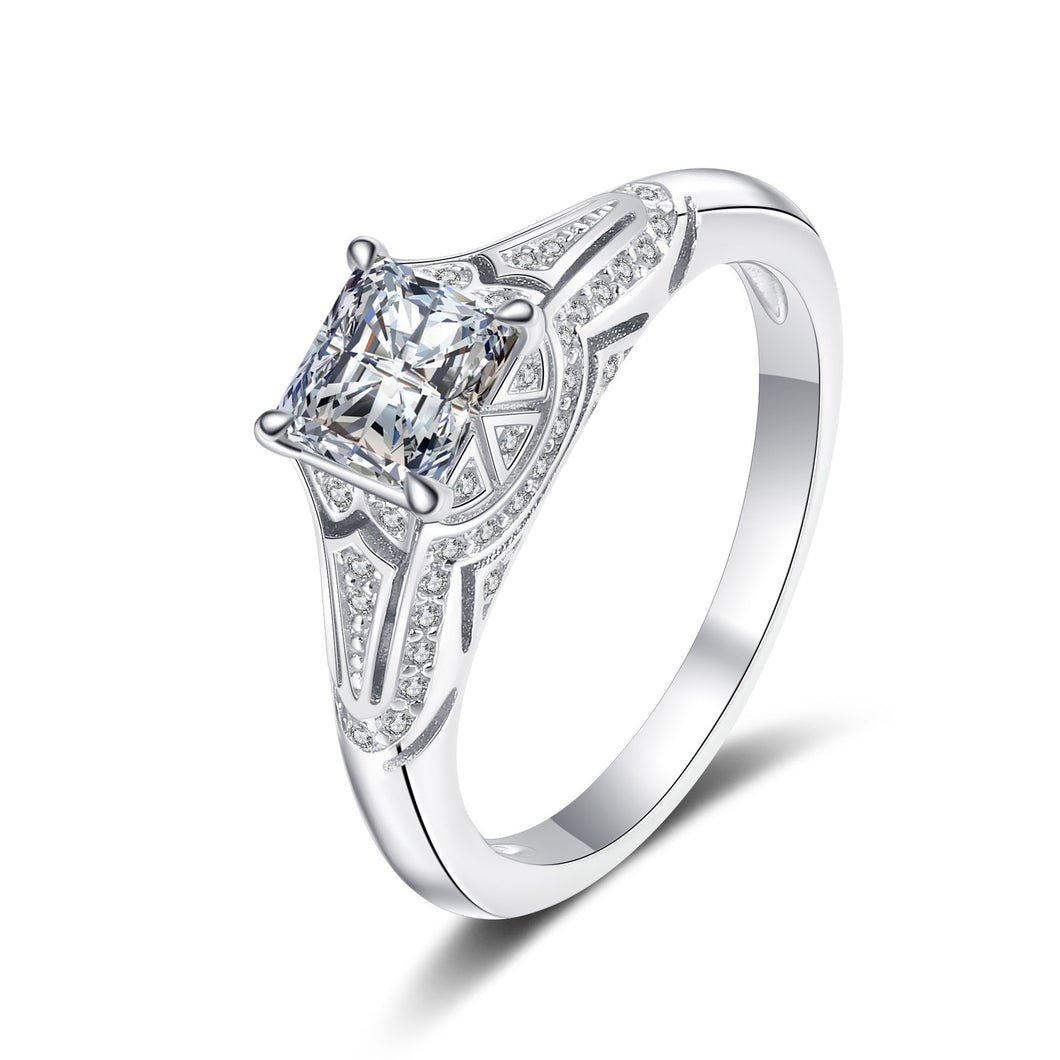 hesy®1-2ct Moissanite 925 Silver Platinum Plated&Zirconia Princess Cut Ring B4502