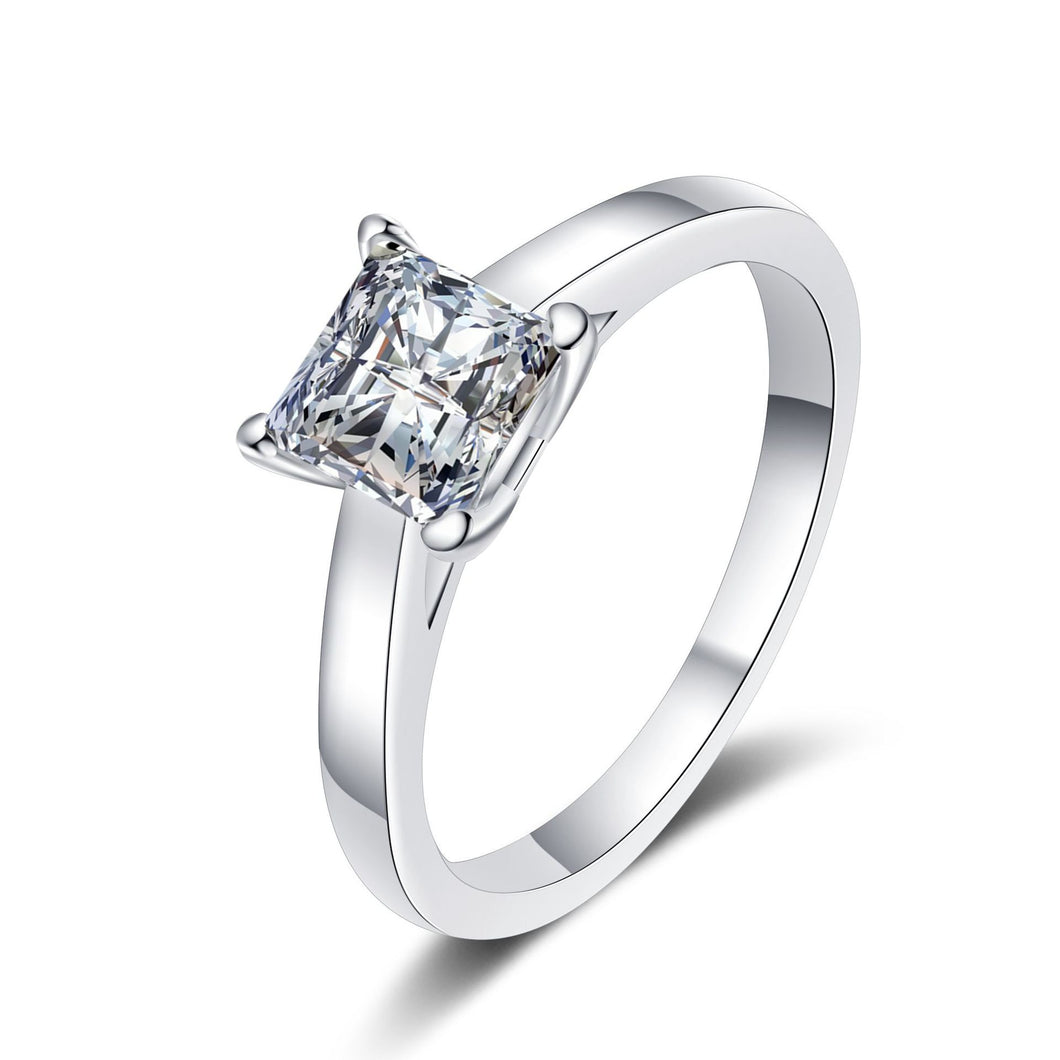 hesy®1-2ct Moissanit 925 Silber platinierter klassischer Ring im Princess-Schliff B4499