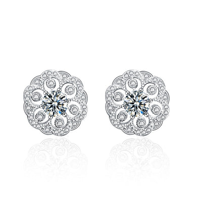 hesy® 0.5ct Moissanite 925 Silver Platinum Plated Hollow-out Flower Stud B4649