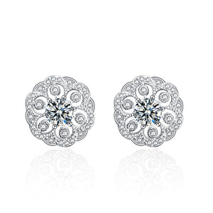hesy® 0.5ct Moissanite 925 Silver Platinum Plated Hollow-out Flower Stud B4649