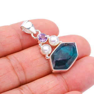 StarGems Fluorite Amethyst And River PearlHandmade 925 Sterling Silver Pendant 1.25" F4482