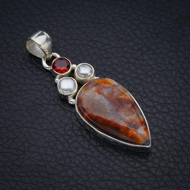 StarGems Crazy Lace Agate Garnet And River PearlHandmade 925 Sterling Silver Pendant 2