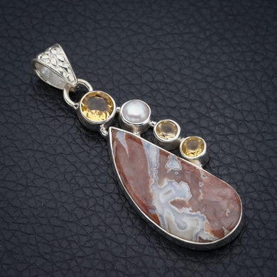 StarGems Crazy Lace Agate Citrine And River PearlHandmade 925 Sterling Silver Pendant 2