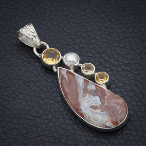 StarGems Crazy Lace Agate Citrine And River PearlHandmade 925 Sterling Silver Pendant 2" F4263