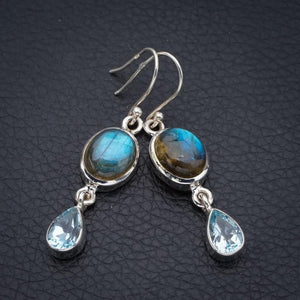 StarGems Labradorite Blue TopazHandmade 925 Sterling Silver Earrings 1.75" F5789