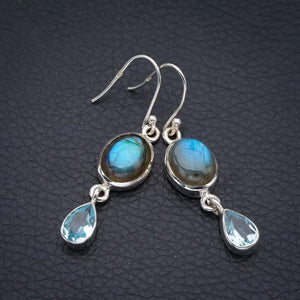 StarGems Labradorite Blue TopazHandmade 925 Sterling Silver Earrings 1.75" F5785
