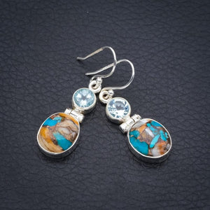 StarGems Copper Chalcedony Blue TopazHandmade 925 Sterling Silver Earrings 1.5" F5559