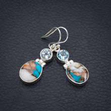 StarGems Copper Chalcedony Blue Topaz Handmade 925 Sterling Silver Earrings 1.5" F5554