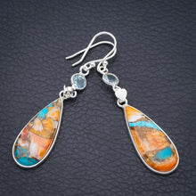 StarGems Copper Chalcedony Blue Topaz Heart Handmade 925 Sterling Silver Earrings 2" F5546