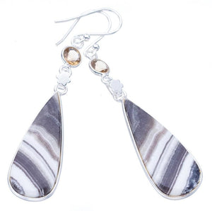 StarGems Zebra Calcite Citrine Handmade 925 Sterling Silver Earrings 2.25" F5511