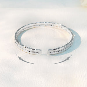StarGems® Opening Double Layer '520&1314' Handmade 999 Sterling Silver Bangle Cuff Bracelet For Women Cb0013
