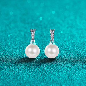 StarGems® 9mm AAAA Pearls 0.23cttw Moissanite 925 Silver Platinum Plated Stud Earrings EX065
