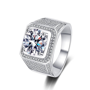 StarGems  Four Prong Micro-Inlaid Band For Man 2-5ct Moissanite 925 Silver Platinum Plated Ring RX088