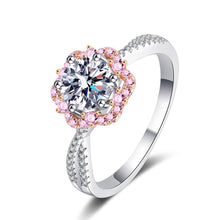 StarGems  Six Prong Pink Flower Cross Band 1ct Moissanite 925 Silver Platinum Plated Ring RX070