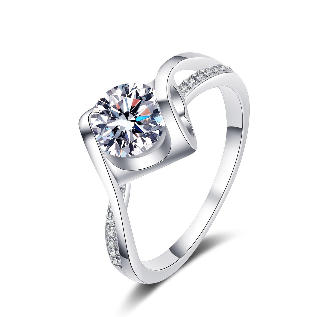 StarGems  Hollow-Out Heart Cross Band 0.5-1ct Moissanite 925 Silver Platinum Plated Ring RX021