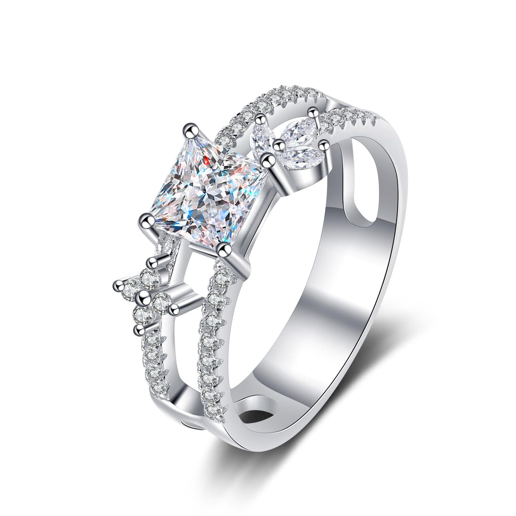 StarGems  Princess Cut Hollow-Out Band Four Prong 1ct Moissanite 925 Silver Platinum Plated Ring RX007