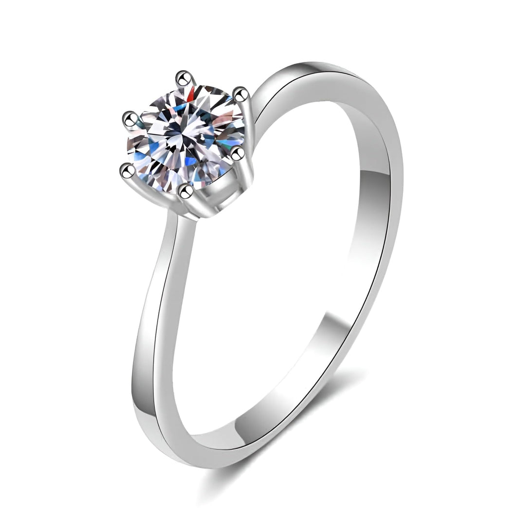 StarGems® Six Prong Simplism 0.8ct Moissanite 925 Silver Platinum Plated Ring RX015