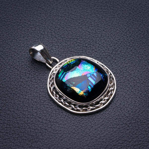 StarGems  Natural Rainbow Dichroic Glass Handmade 925 Sterling Silver Pendant 1.5" D1857