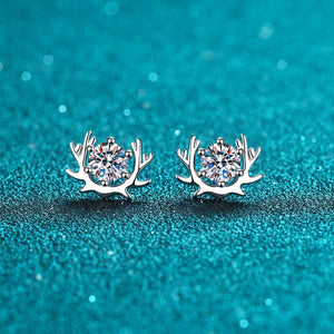 StarGems® Deer-Shape Prong Setting 0.5ct×2 Moissanite 925 Silver Platinum Plated Stud Earrings EX015