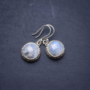 StarGems  Natural Rainbow Moonstone Handmade Unique 925 Sterling Silver Earrings 1.25" X4191