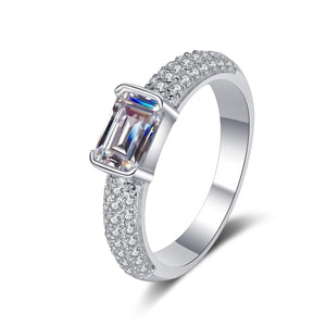 StarGems® Emerald Cut 1ct Moissanite 925 Silver Platinum Plated Ring RX064